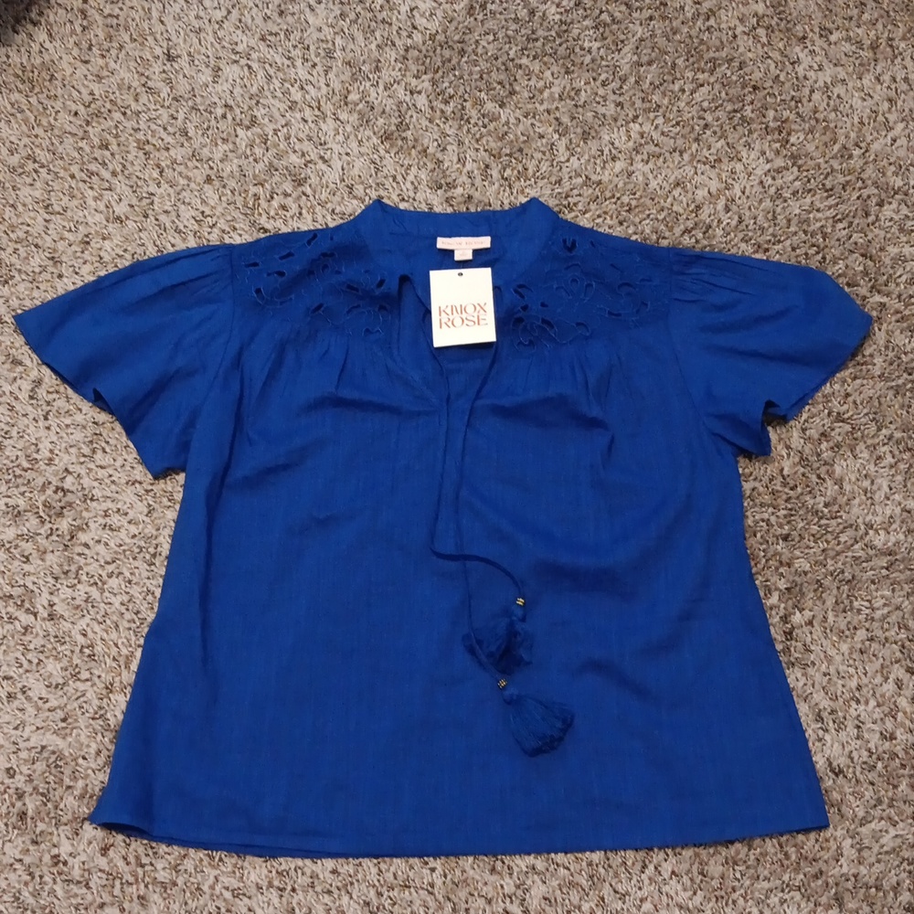 NWT Knox Rose Small Blue Flowy Blouse with Decorated Bodice